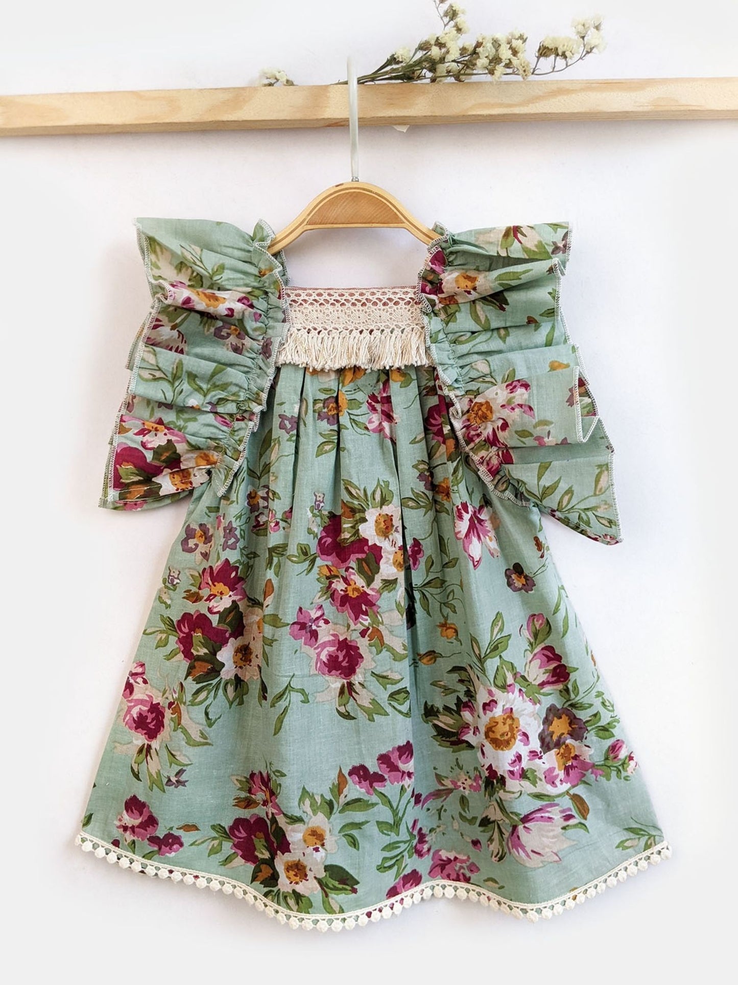 FRILLED SHOULDER STRAP CROCHET DRESS