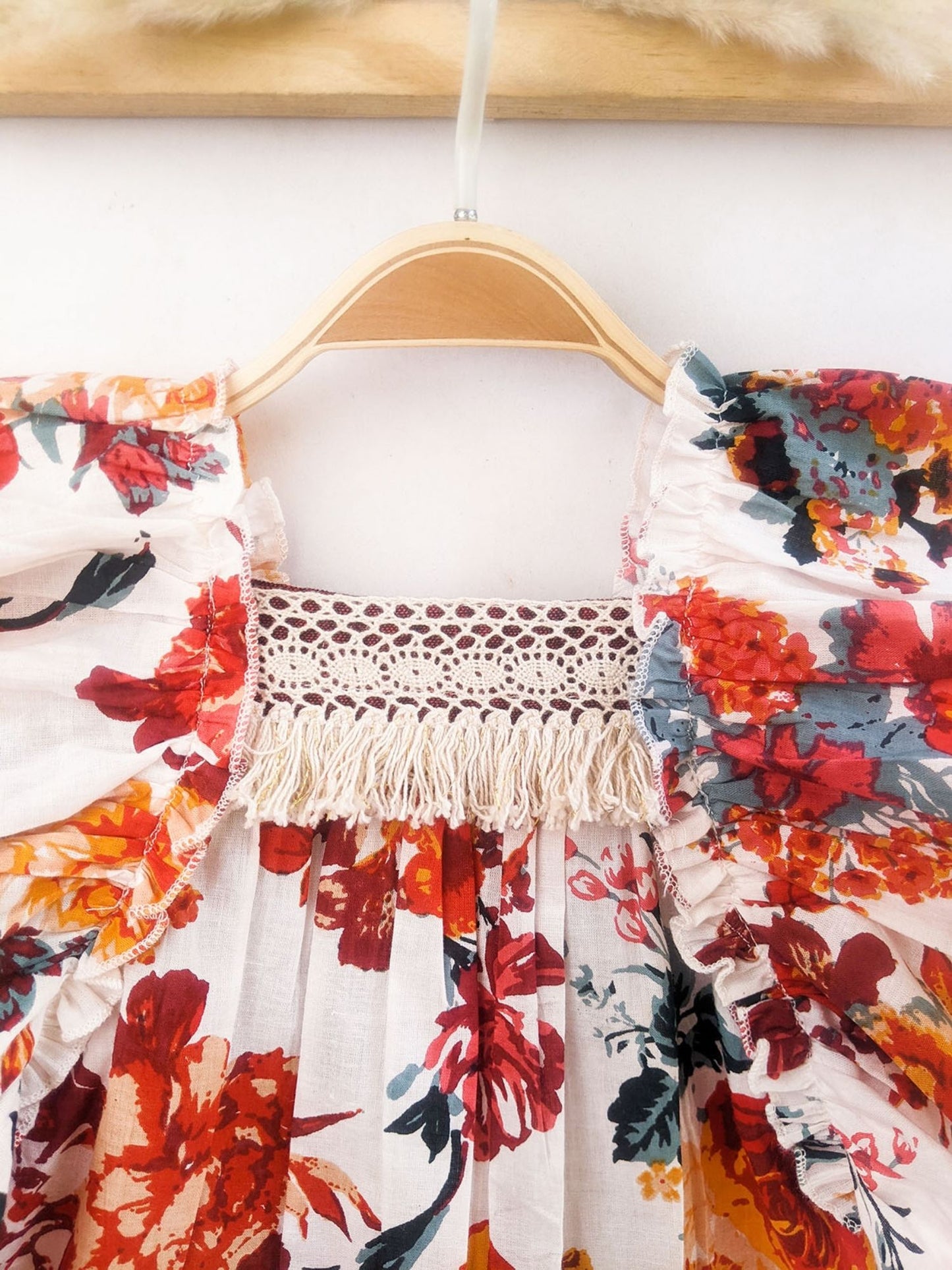FRILLED SHOULDER STRAP CROCHET DRESS