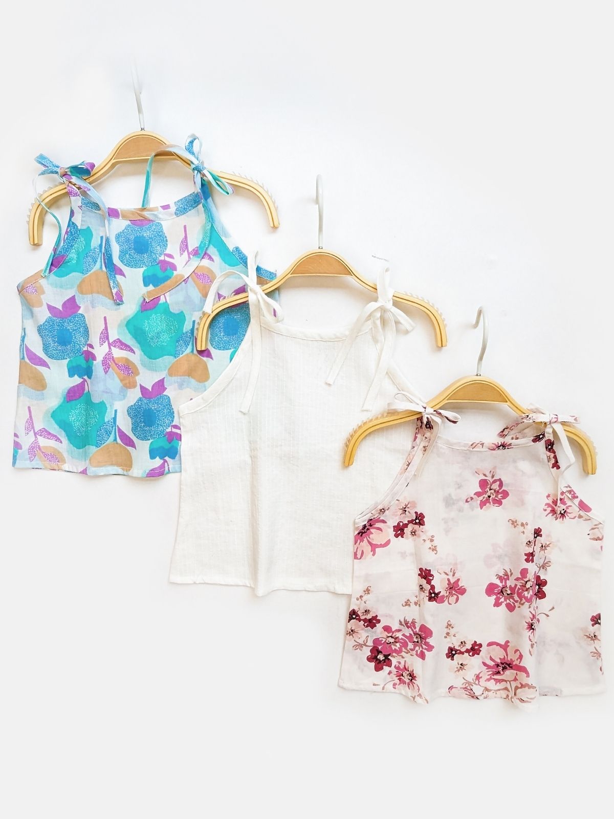 Breezy Bloom Tie-Up Cotton Tunic (Set of 3)