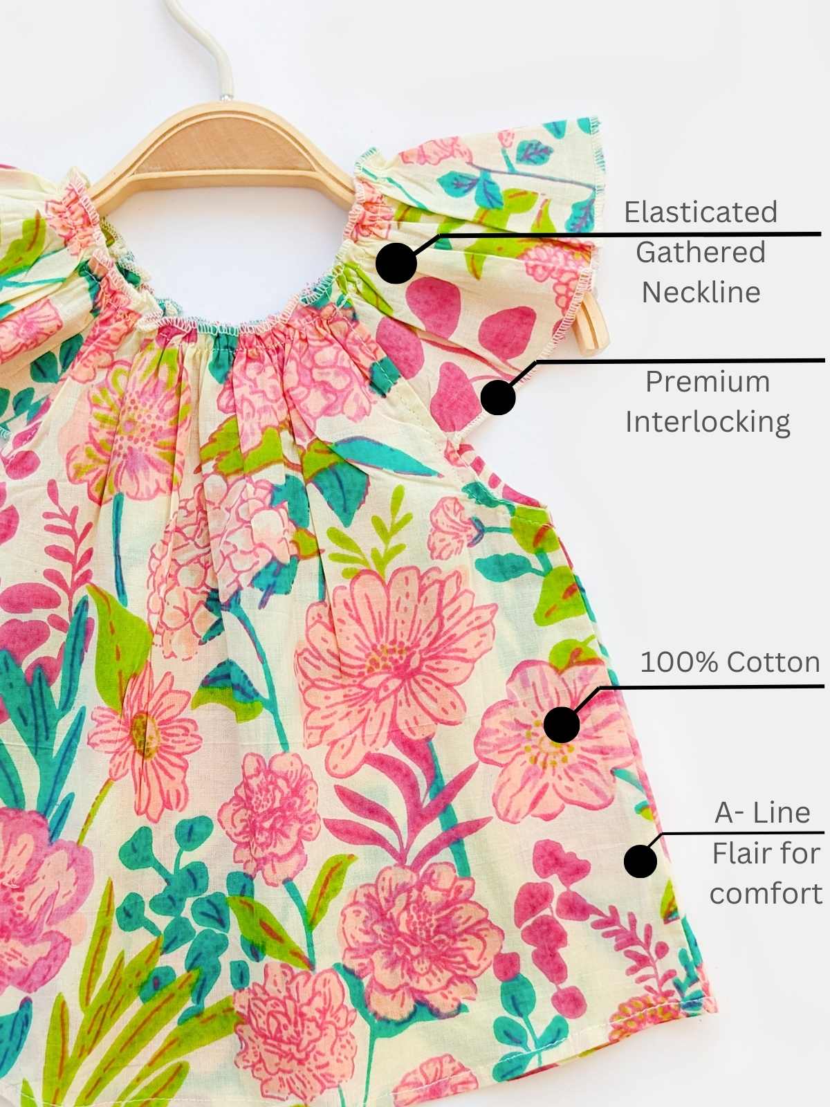 Breezy Bloom Cotton Tunic With Frill (Set of 3)
