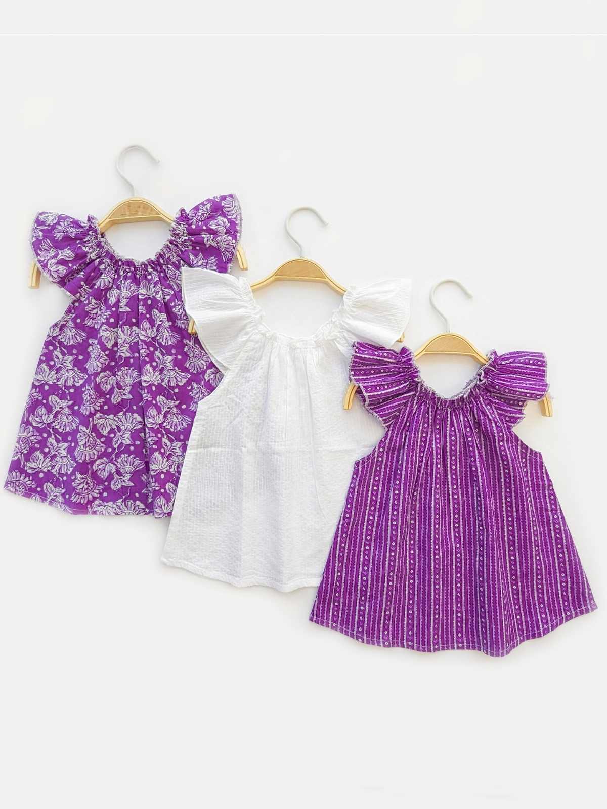 Breezy Bloom Cotton Tunic With Frill (Set of 3)