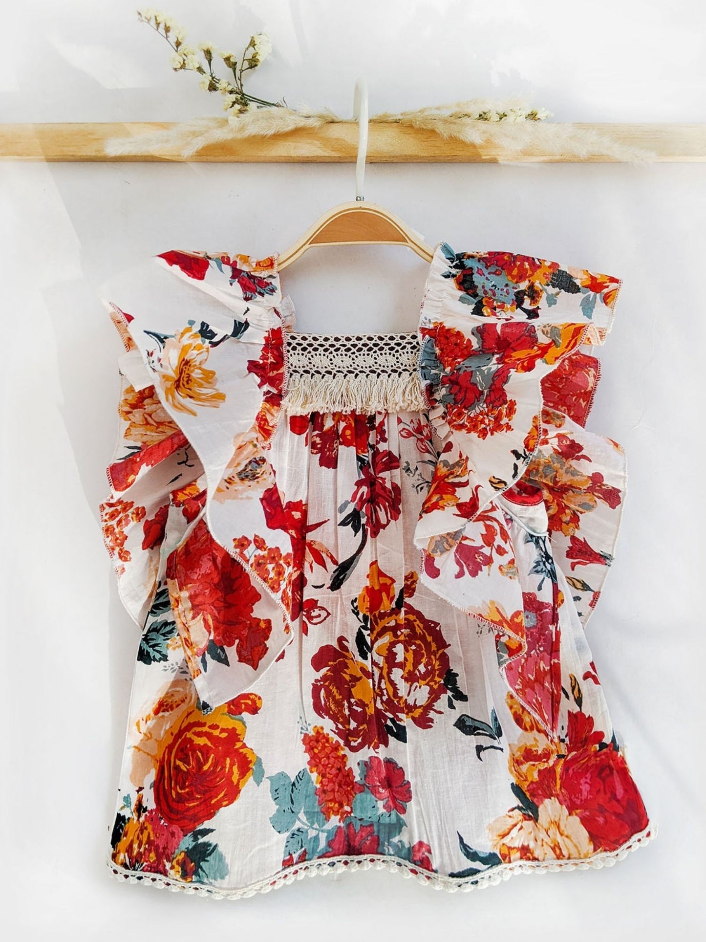 FRILLED SHOULDER STRAP CROCHET DRESS