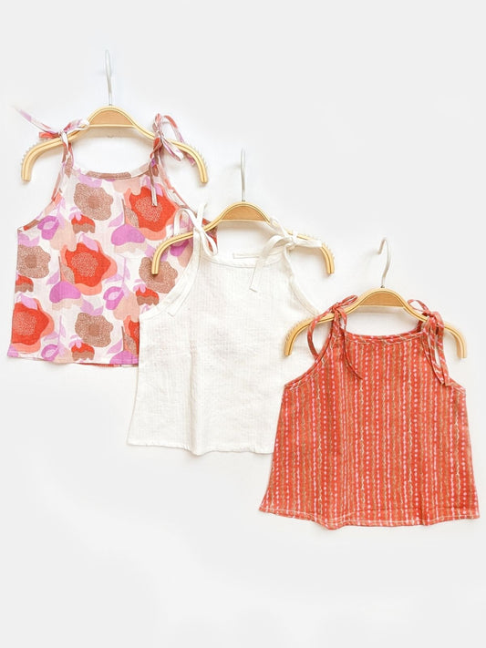 Breezy Bloom Tie-Up Cotton Tunic (Set of 3)